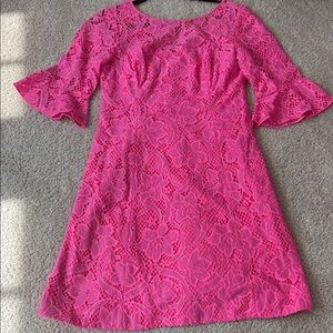 Lilly Pulitzer Allyson lace dress, pink tropics floral vines. Size 8